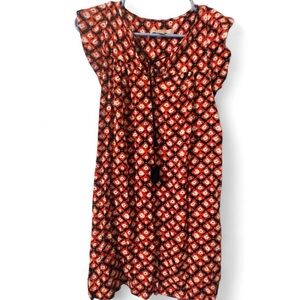 LOFT Red, Black & Cream Floral Shift Dress